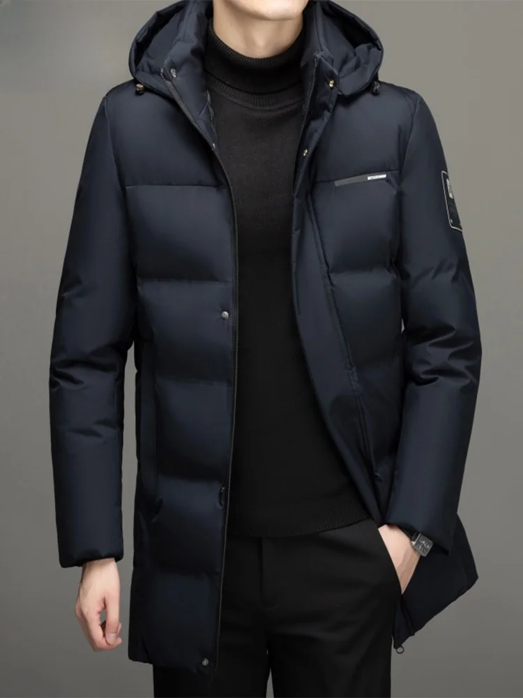 

Thiened Men's Cotton Jaet Coat Warmth Resistant Cold Detachable Cap Mid-Length Winter Outerwear Casual Sle Zipper Closure