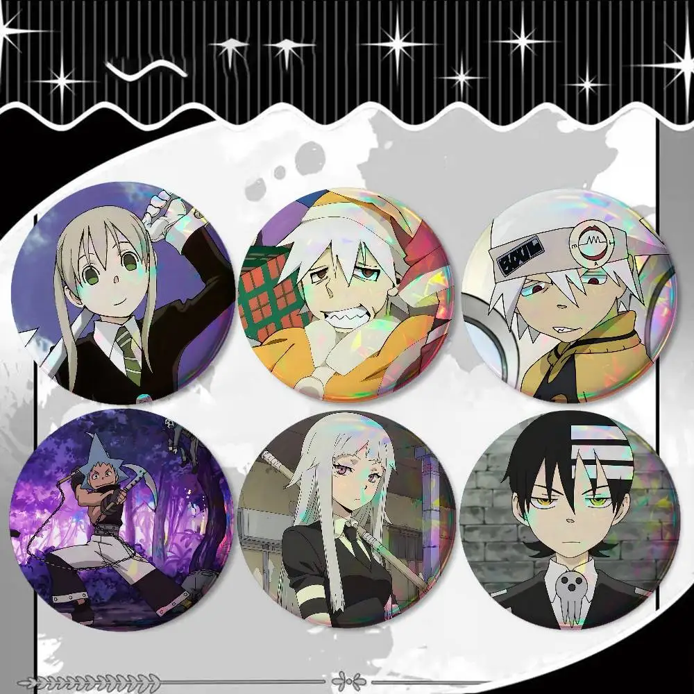Anime S-SOUL EATER For Badge Fashion Laser Holographic Effect Badge Custom Design Metal Lapel Pin Brooch For Backpack Decor