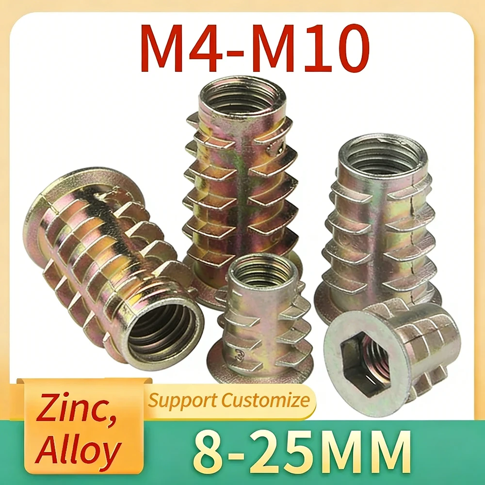 10Pcs/lot M4 M5-M10 Zinc Alloy Thread Hexagon Hex Socket Head Embedded Wood Insert Nut Flanged Drive Head Nuts Support Customize