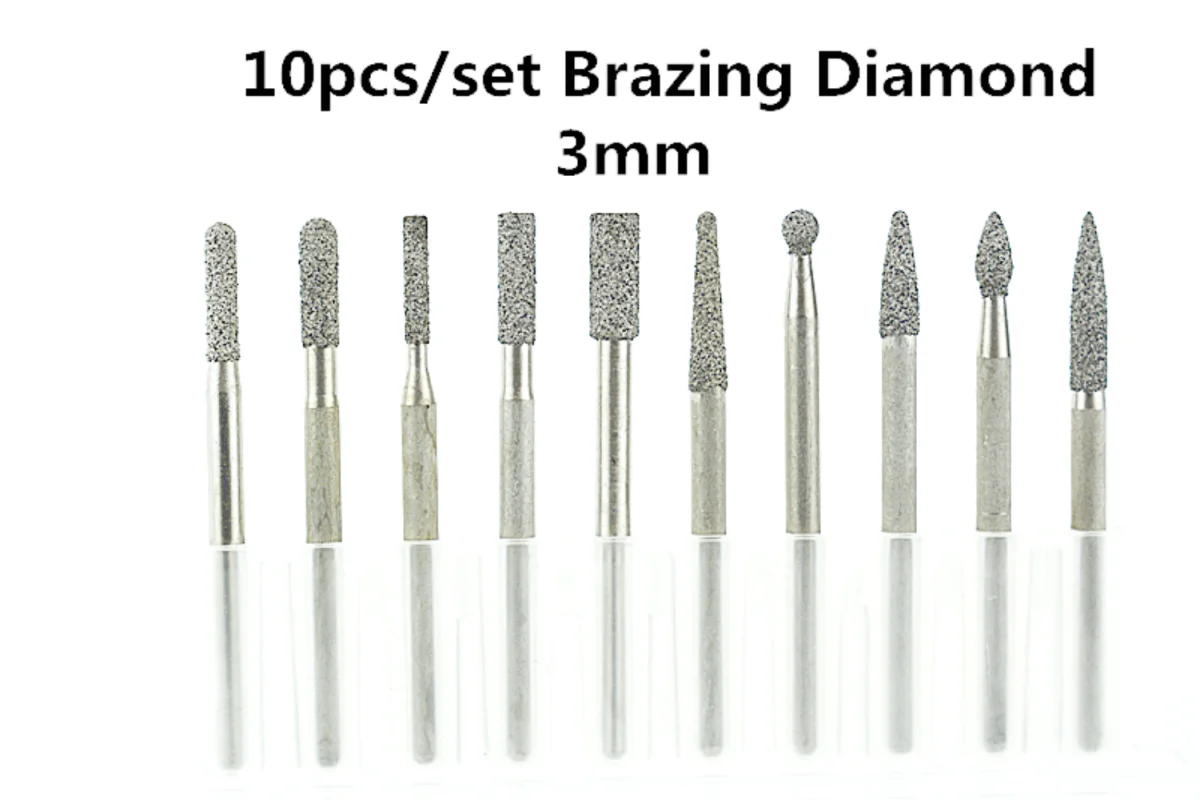 Jrealmer Brazing Diamond 10pcs Assorted 3mm grinding bit  Tool Grinding Head Engraving Etching Abrasive tool