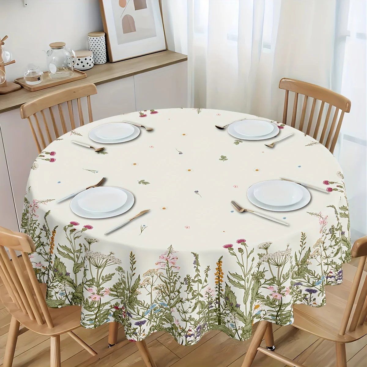 1 piece of wildflower tablecloth, herbaceous plants, medicinal herbs, botany, polyester material