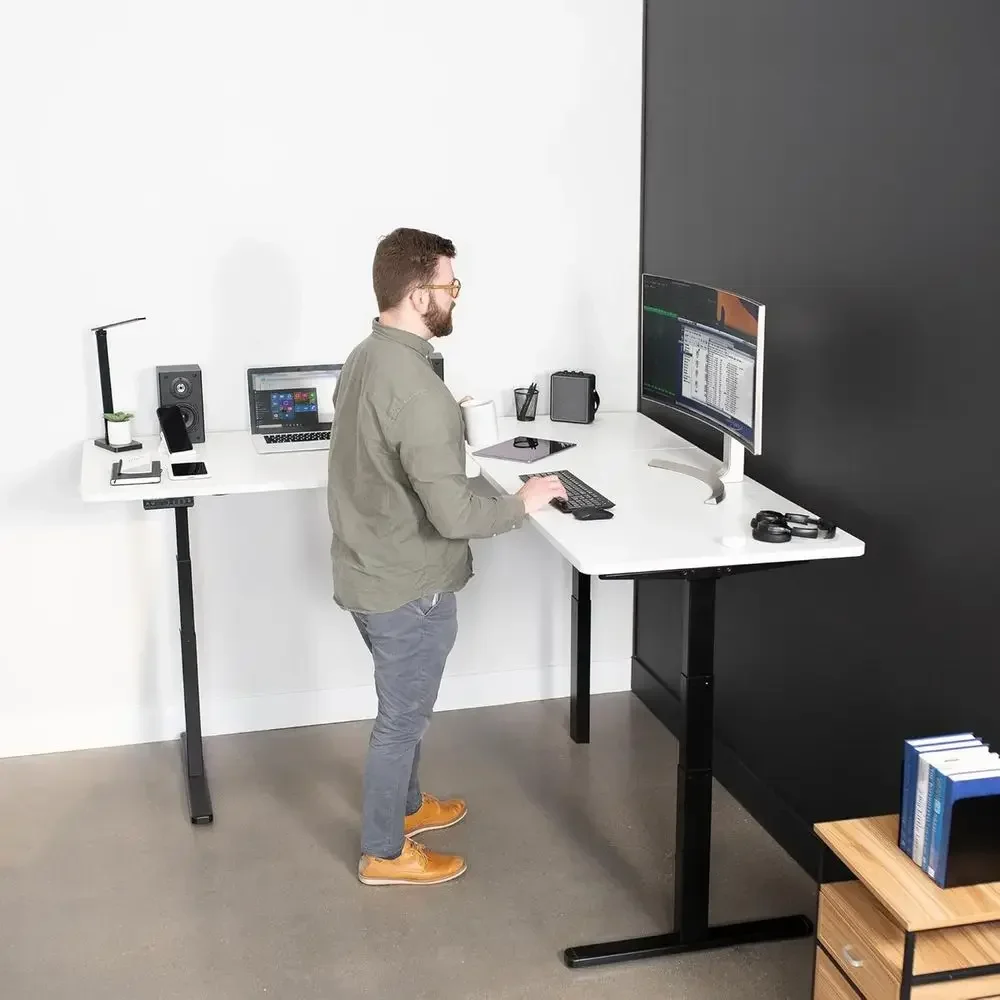 L-Shaped Electric Adjustable Desk, 77x71 inches, Dual 30 Deep Tops, Black, Memory Control
