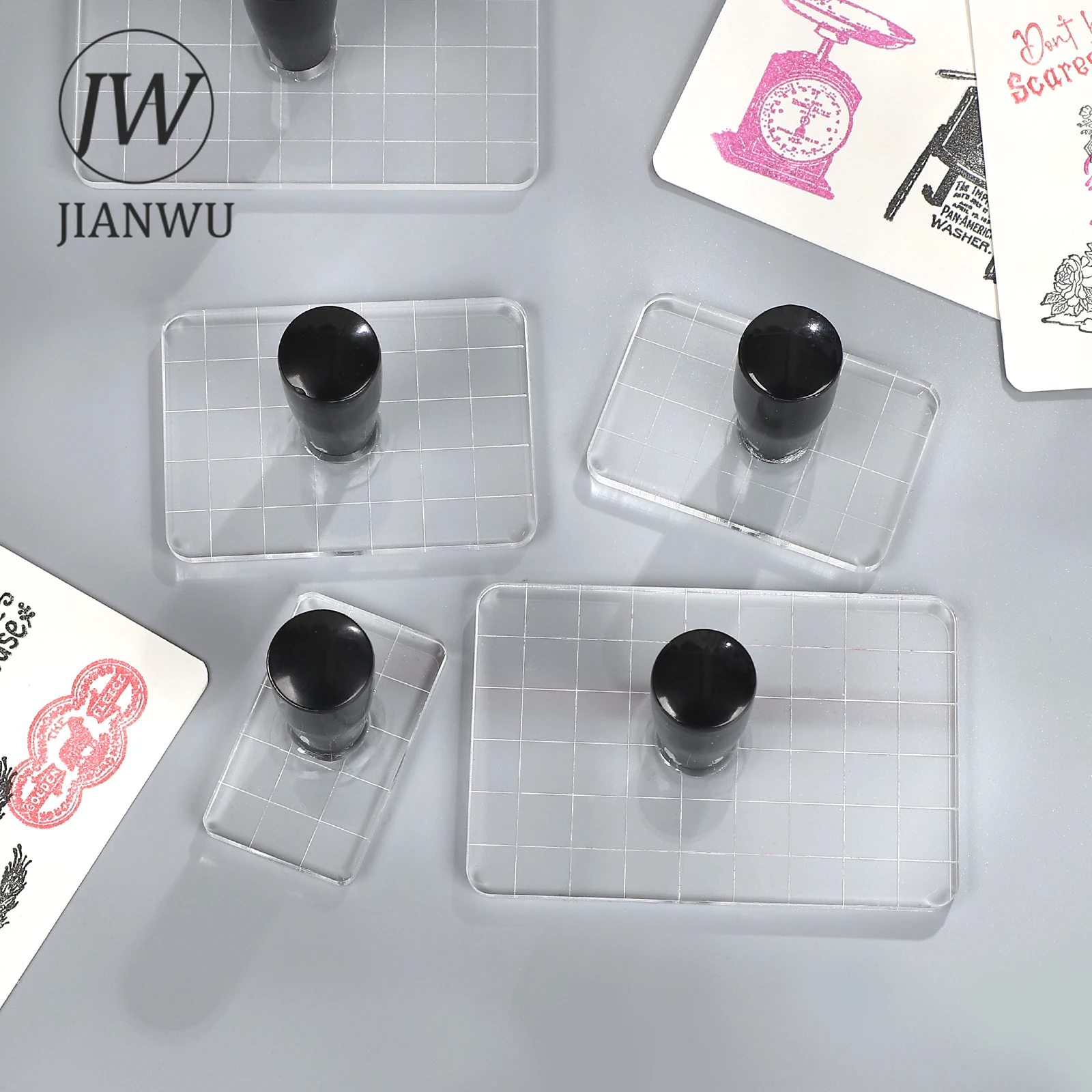 JIANWU Acrylic Handle Transparent Rectangular Material Collage Silicone Stamp Creative DIY Journal Student Supplies Stationery