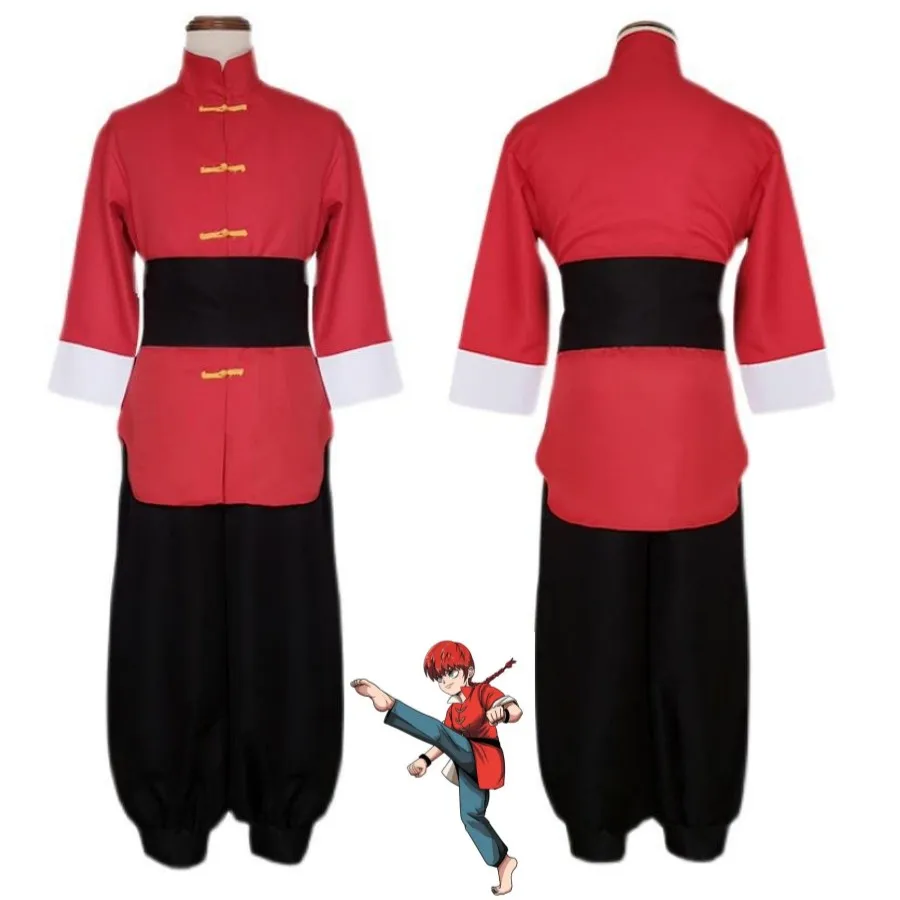 Anime Ranma ½ Tendou Akane Cosplay Costume Wig Red Chinese Style Samurai Uniform Kendo Pants Man Woman Halloween Suit