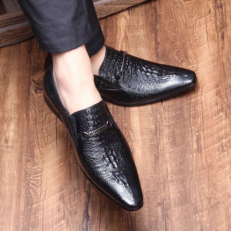 Chaussures en cuir véritable à motif crocodile pour hommes, mocassins Parker plats pointus, chaussures provoqué à enfiler, Oxfords de luxe, mode