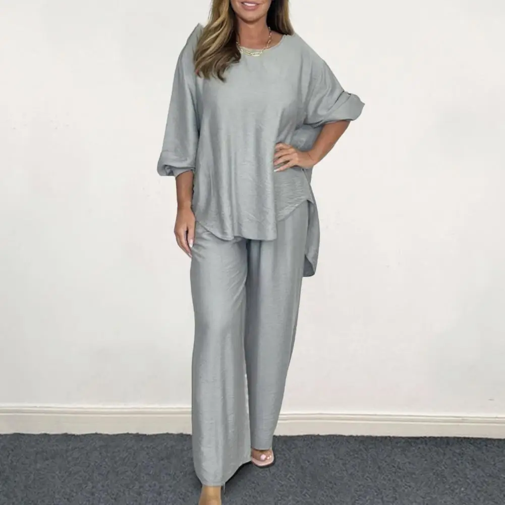 Casual Two-piece Suit Polyester Women Suit Stylish Women's Pullover Wide Leg Pants Set for Spring Autumn for Daily for Travel