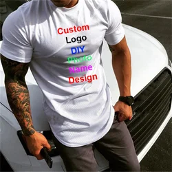 Customized  DIY Brand Logo Mens Extended Short Sleeve T-shirt Patchwork Gym Clothing Fitness T Shirt Men Muscle Sports Tshirt