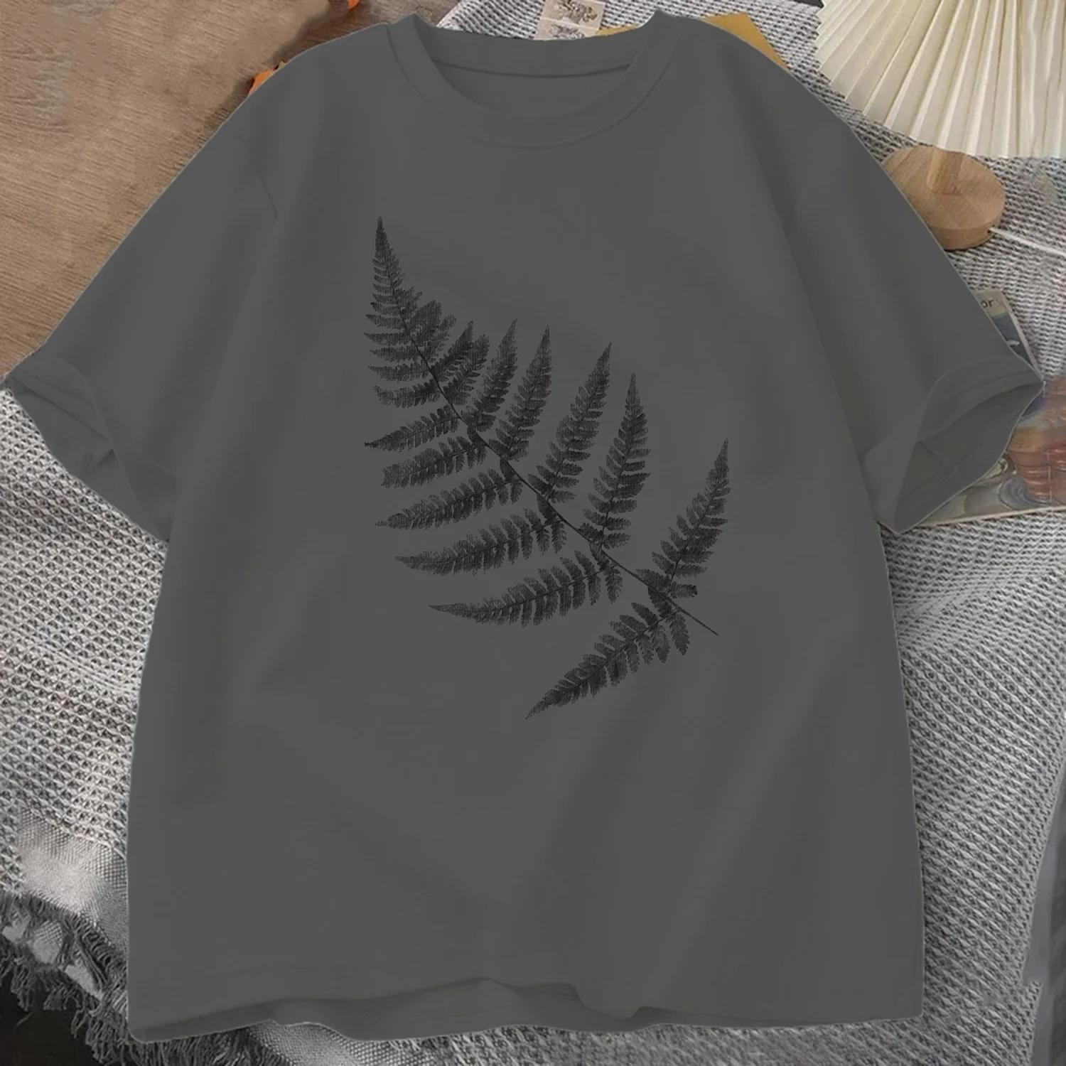 

Футболка «Дикий папоротник», летний спортивный костюм, топы с короткими рукавами и круглым вырезом, повседневная дышащая спортивная одежда, хлопковая модная мужская толстовка