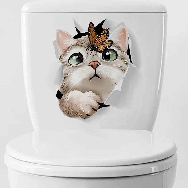 1 Stück Toilettenaufkleber, kreative Aufkleber, mehrere Katzen-Wandaufkleber, Cartoon-Aufkleber, wasserdichter Aufkleber für Badezimmer, Toilettendeckel-Aufkleber