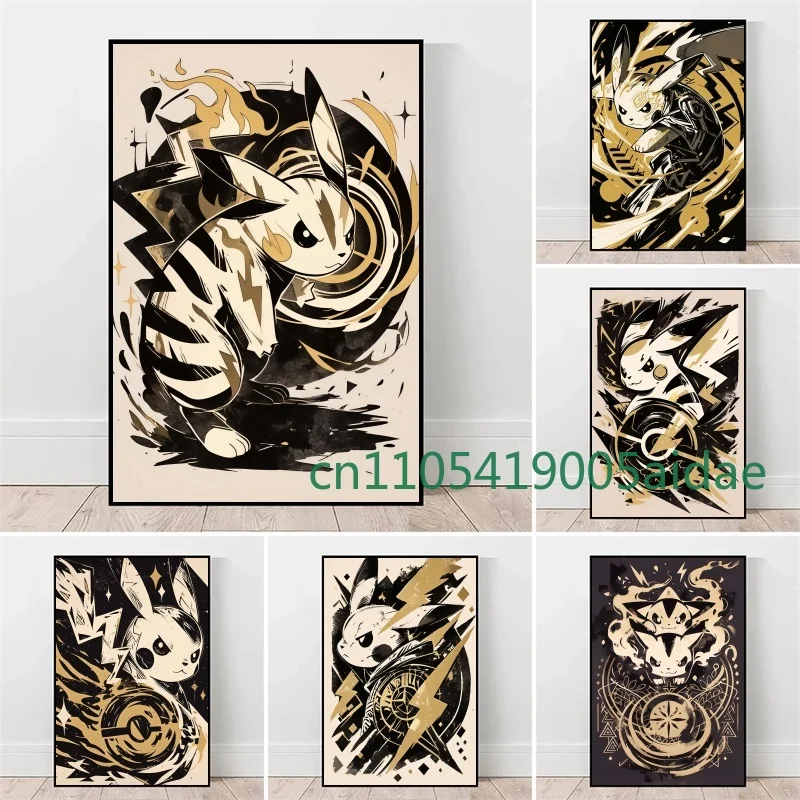 

Japan Art Style Cartoon Pokemon Anime Pikachu Abstract Picture Poster Print Watercolor Wall Home Cafes Canvas Decor Painting