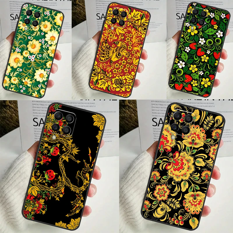 Khokhloma Russian Pattern Flower For Samsung Galaxy M55 M15 M13 M33 M53 M20 M30s M31s M12 M32 M52 M11 M51 M14 M34 M54 Case