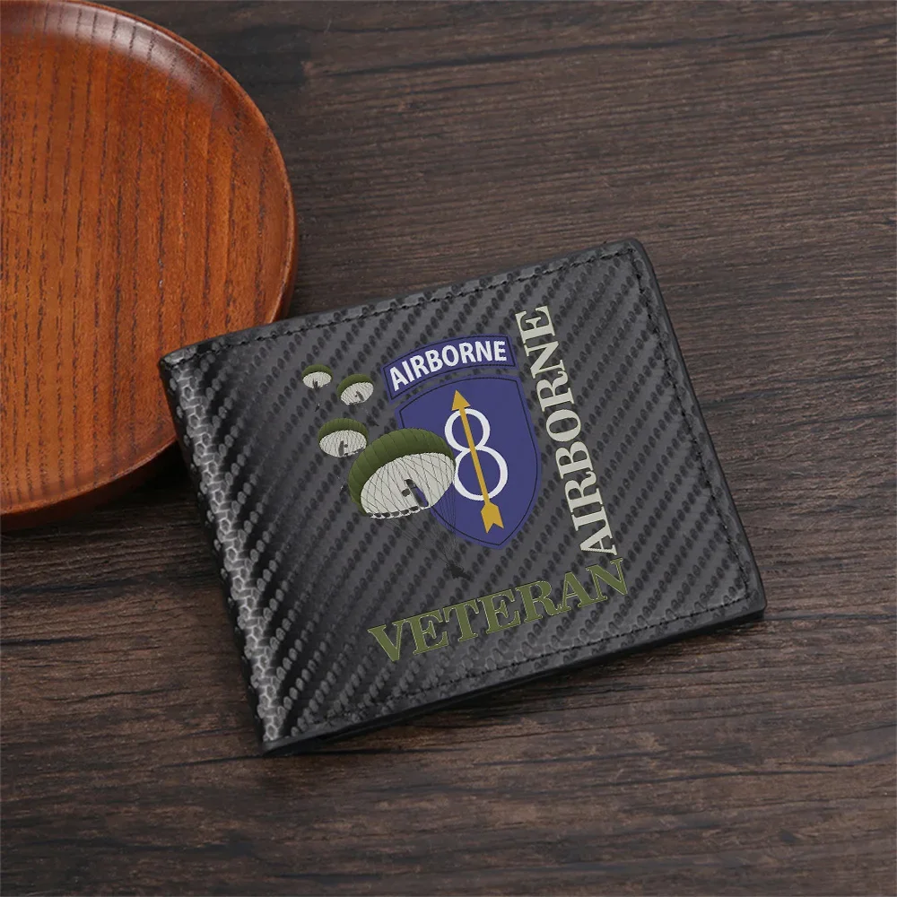 Airborne Veteran Parachutes Shield Badge Men's Wallets Simple Business Modern Stylish Printing Design Gifts For Father Boyfriend