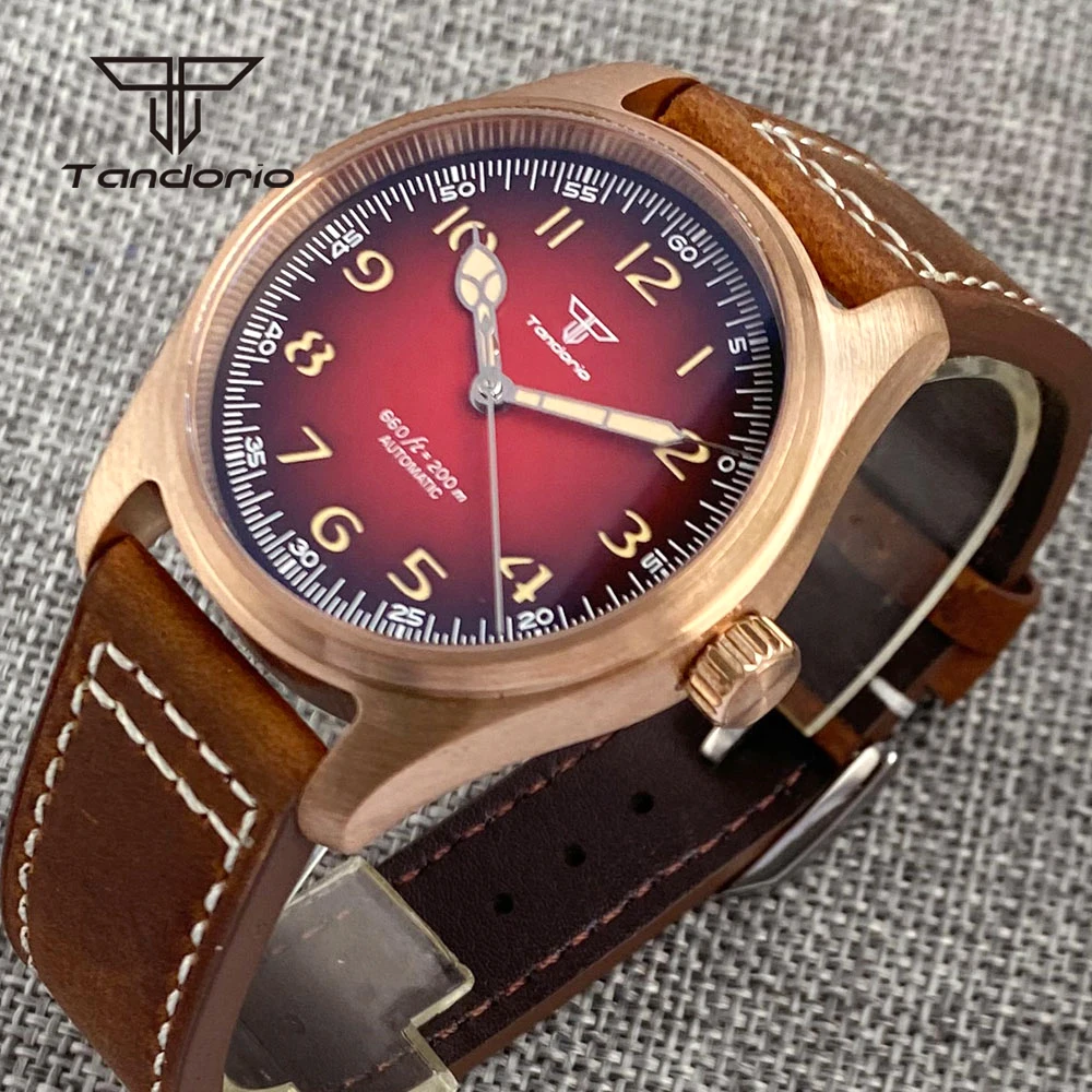 Imagem -02 - Relógio Mecânico Automático Tandorio para Homem Mergulho Luminoso Piloto Bronze ar Sapphire Crystal Nh35a Pt5000 Movt 39 mm Dive 20bar Almofada Real8