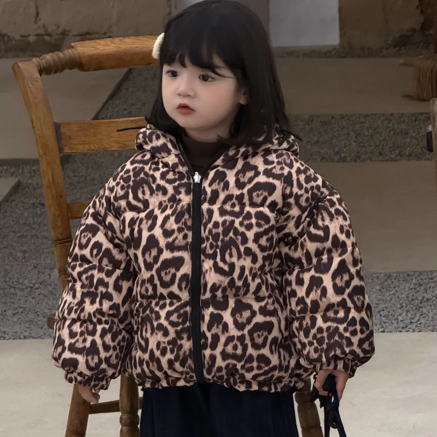 Girl Loose Coat Autumn Winter 2024 New Leopard Print Wear on Both Sides Thickened Hooded Tops Casual Simple Fashion Sweet Korean