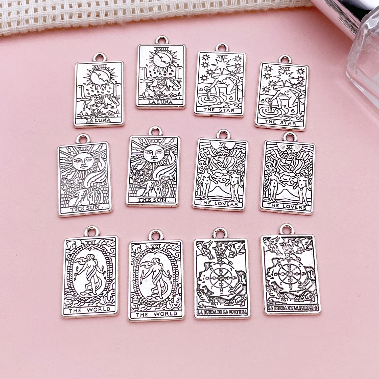 2/12/24pcs Alloy Ancient Silvery Golden Tarot Cards Pendant Jewelry Making DIY Earrings Charms for Jewelry Bracelets Necklace