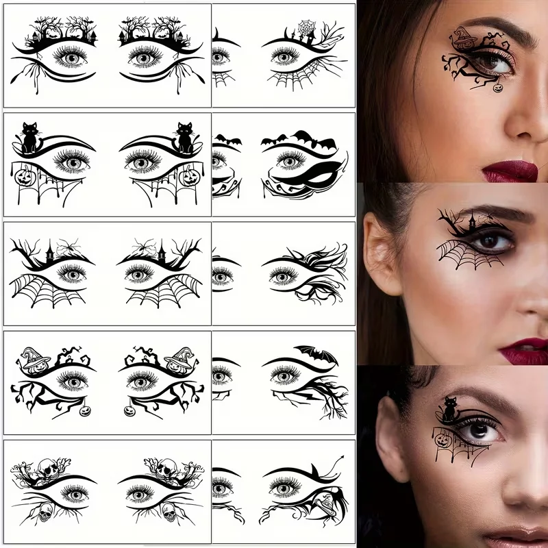 10 Uds. Pegatinas de tatuaje temporal de telaraña facial para Halloween, maquillaje, decoración impermeable para ojos, tatuaje de fiesta para niña