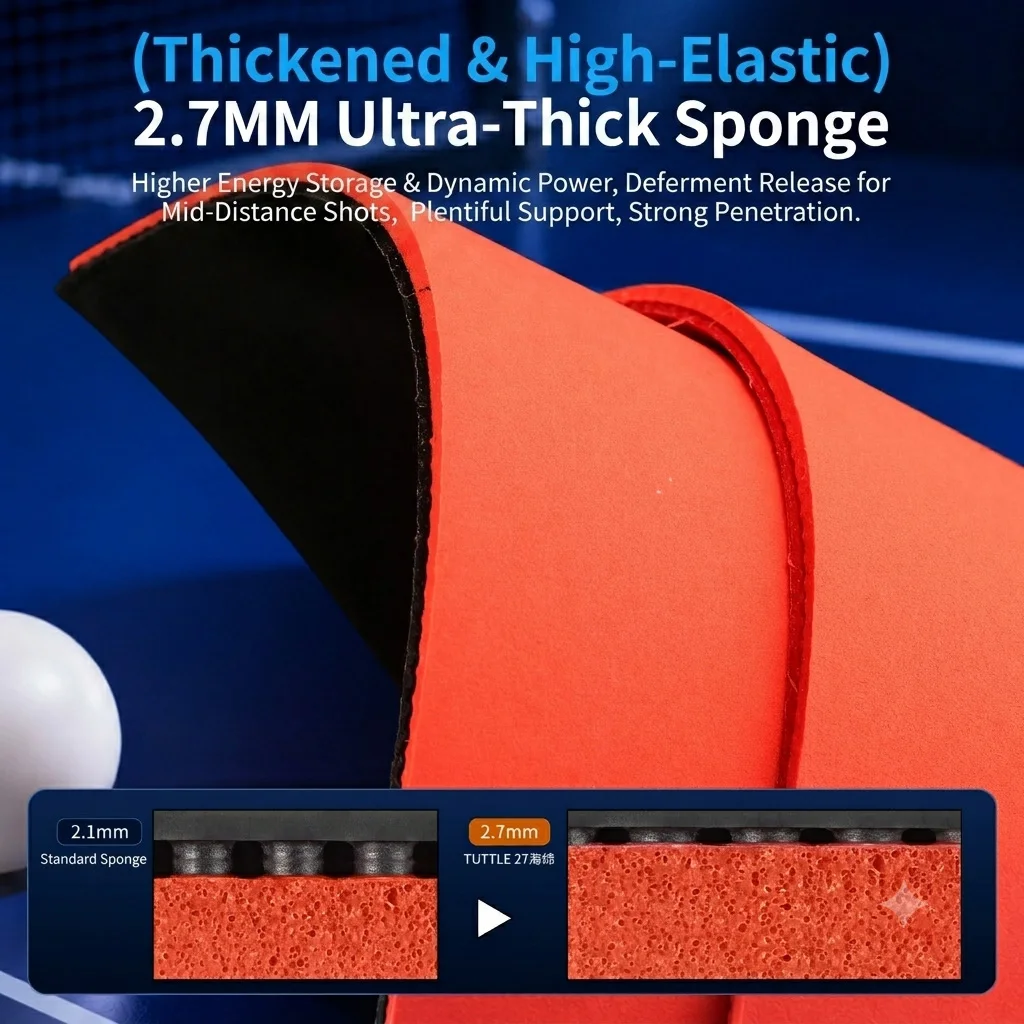 TUTTLE TMAX WORLD 25 27 2.5mm 2.7mm Ultra-Thick Sponge Table Tennis Rubber Super Thick Loop Offensive High Elastic Power Spin