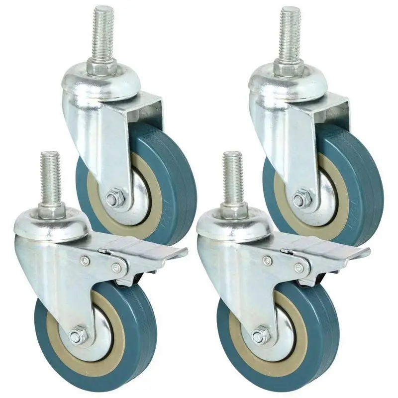Silent PVC 4Pcs 2 Inch Swivel Caster Wheels Heavy Duty Caster M8x15mm Threaded Stem Wheels For Carts workbench Equipment Tools