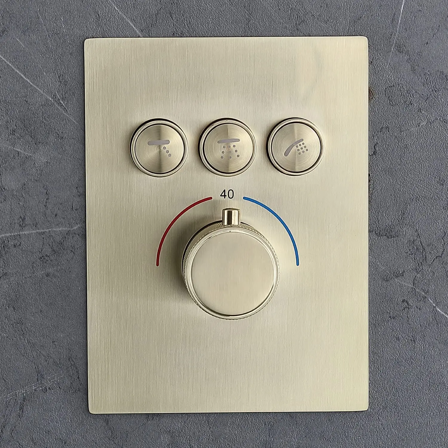 

Brushed Gold 3-Function Single Valve With Push Button, NPT Threaded Shower Valve Body, Commercial Grade Thermostatic Mixer