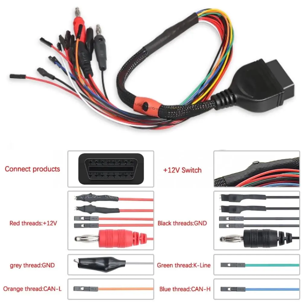 

Бесплатная доставка, диагностический адаптер OBD2, MPPS V18, OBD, кабель трикатора, скамный Разъемный кабель ECU, MPPS V21, 12 В, переключатель, 2 заказа