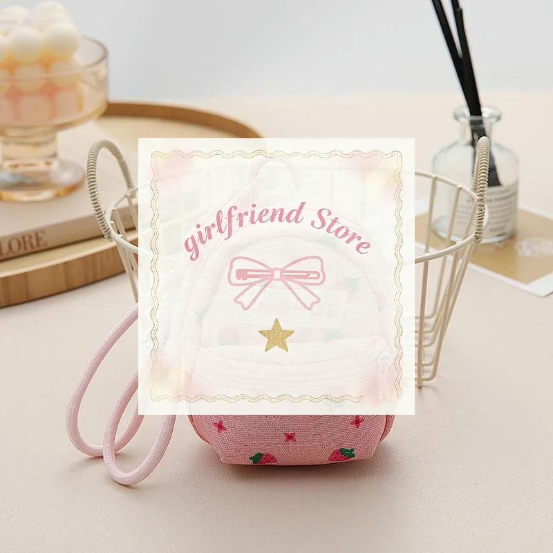 Portamonete con zaino stampato a fragola Portamonete carino con portachiavi Portafoglio portatile con custodia per auricolari