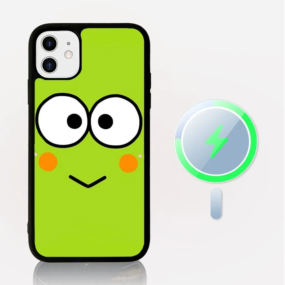 Cartoon K-Keroppi Green Frog Phone Case Magesafe Magnetic Wireless Charge Case For IPhone 16 11 12 13 14 15 Pro Max Plus Mini