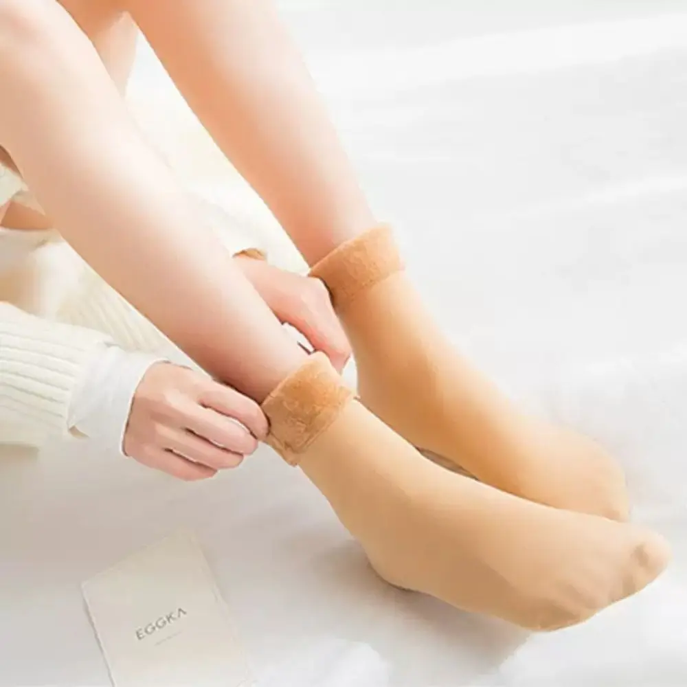 

12Pairs Simple Thicken Warm Socks Thicker Mid Tube Thermal Mid Length Socks Solid Color Floor Socks Winter Socks Women Female