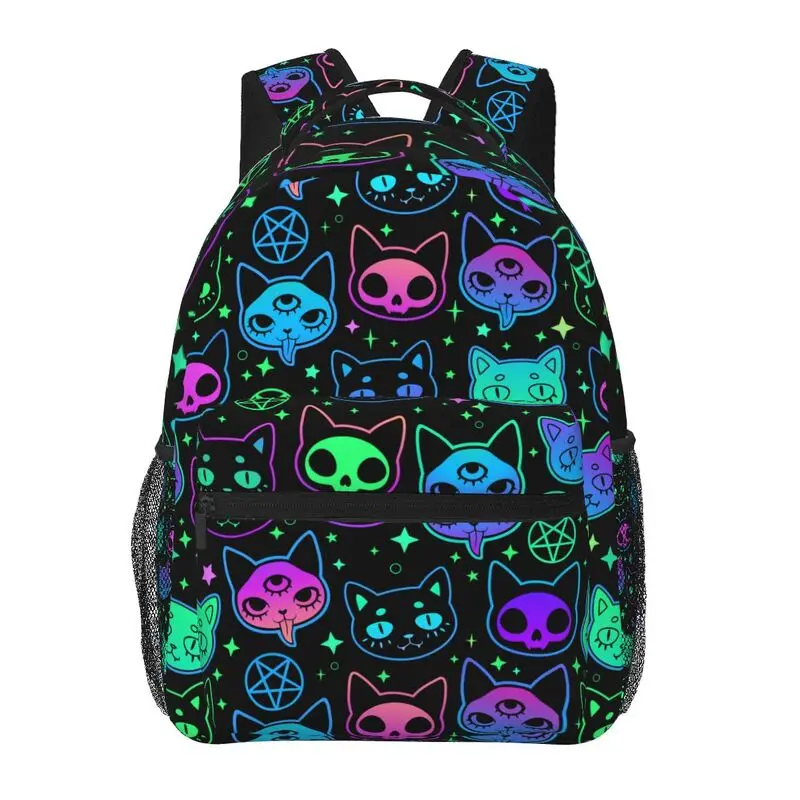 Cute Cartoon Witchcraft Cat Bright Lightweight Laptop Backpacks Unisex Large Capacity Waterproof School Bookbag for Boys Girls