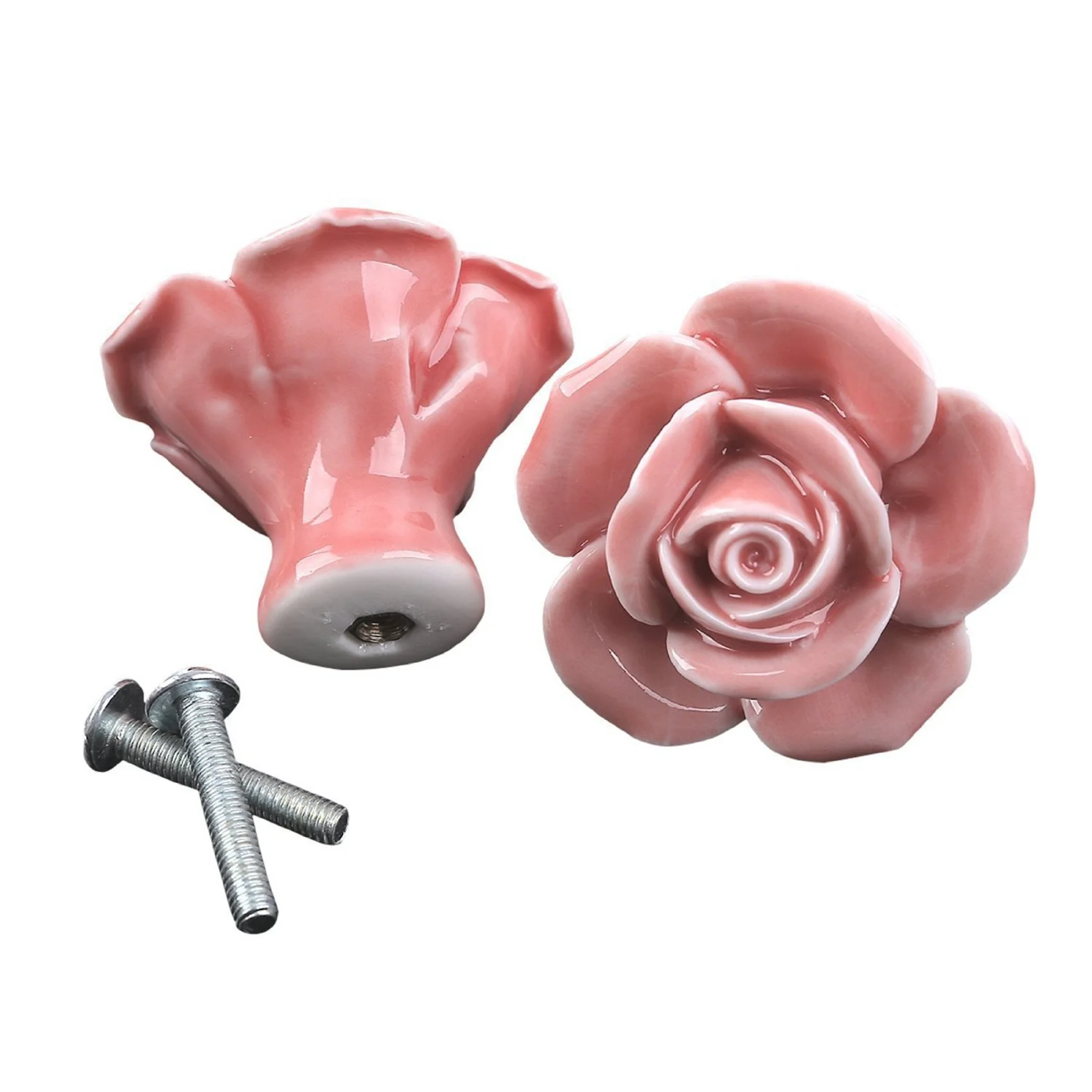 ABZC-20 Pcs Vintage Floral Rose Flower Door Knobs Handle Drawer Kitchen + Screws (Pink)
