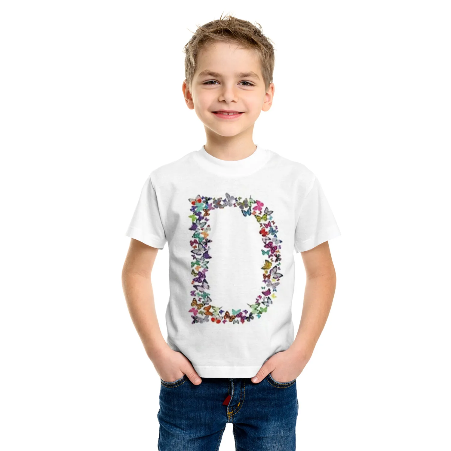 T-Shirt à Manches Courtes pour Enfant, Vêtement à Motif de Lettres Papillon Kawaii, Dessin Animé, Décontracté, pour Fille et Garçon