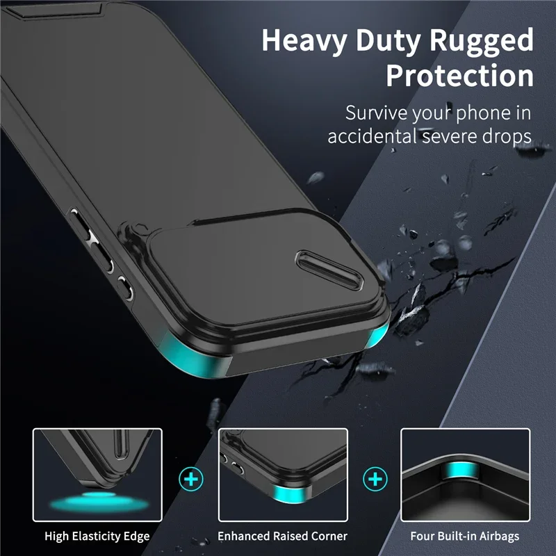 Slide Window Camera Lens Protection Shockproof Case for iPhone 17 17Pro 16 15 14 16Pro Max Matte Hybrid Hard Cover Outdoor Gear