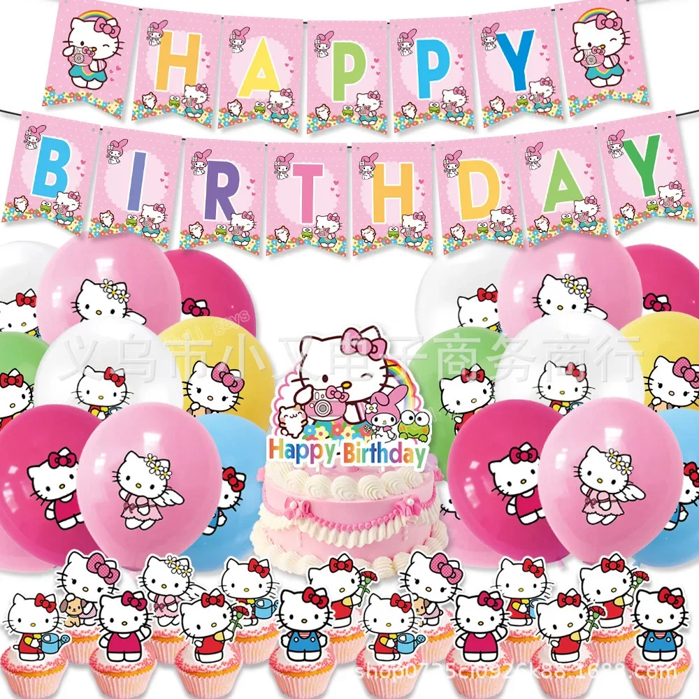 Hallo Kitty Party Dekoration liefert Geschirr Zubehör Geburtstag Hintergrund Weihnachten Dekor Baby party DIY Banner Pappbecher