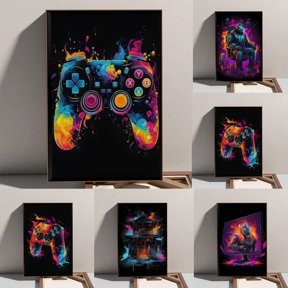 

Pop Neon Video Game Character Poster Prints Oil Painting Mural Living Room Home Decoration Party Evening Cover