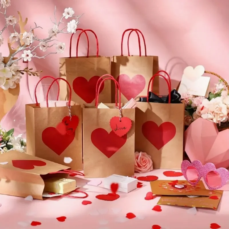 Valentine'S Day Yellow Kraft Paper Bags Set Love Gifts Packaging Bags Couple Gifts Large Capacity New Year Home Accessories Bags