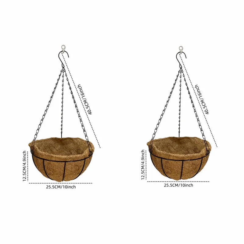8/10 inch ronde draad plantenhouder metalen hangende mand kokosnoot voering planten bloementuin pot voor thuis balkon decoratie