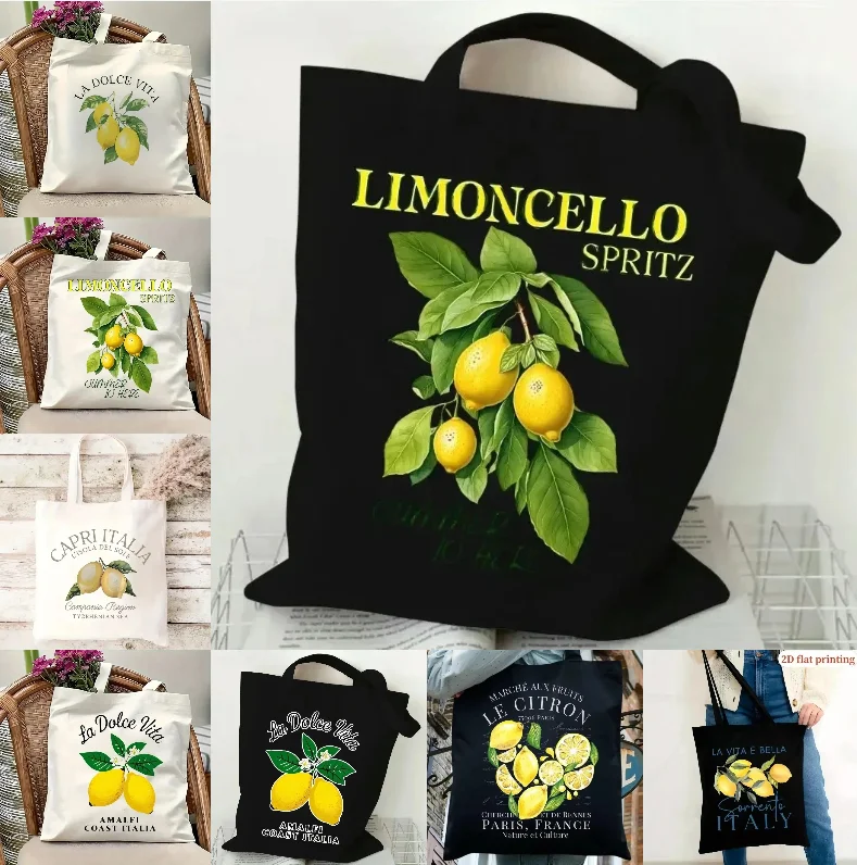 

Lemon Pattern Single Shoulder Leaf Lemon Fresh Women's Lightweight Foldable Large Capacity Tote Bag Canvas Bag