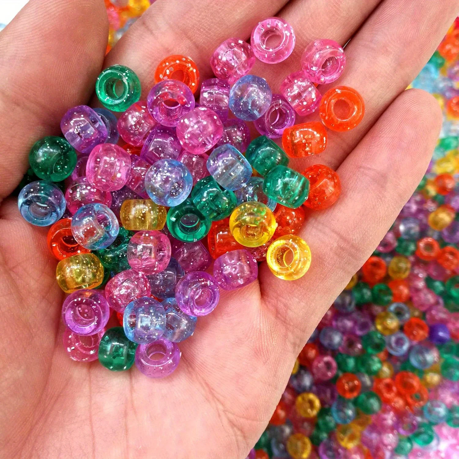 1000/500/200 Stück 6 x 9 mm gemischte Farben, glitzernde, transparente Mischung aus Kunststoff, Pony-Perlen – DIY-Bastel- und Schmuckzubehör, Festival-Geschenk – Detail 3