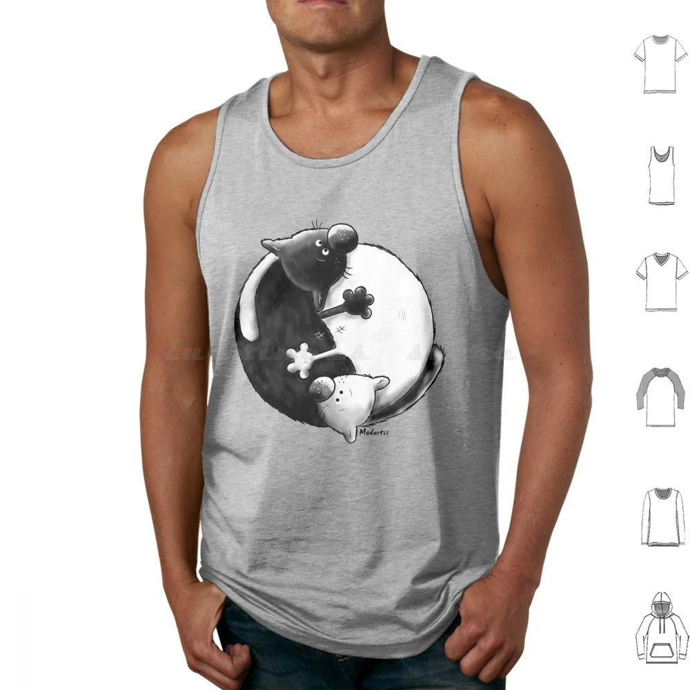 Yin And Yang Cats Tank Tops Print Cotton Cat Cement Cat Cartoon Kitten Fur Hank Funny Cuddle Comic Yin Yang Taoism