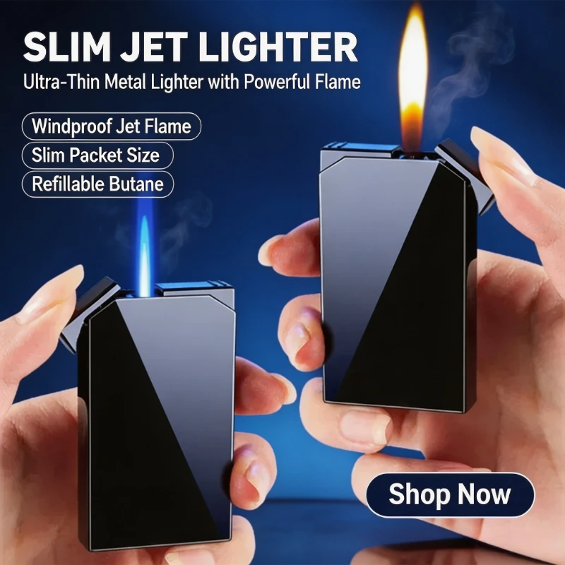 Gradient Creative 2 in 1 Lighter, Dual Flame Windproof Butane Gas Blue Fire Turbo Jet, Cigar Lighter Smoking Gadget for Men