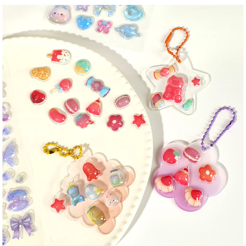 4 قطع من ملصقات الإغاثة ثلاثية الأبعاد كاواي للأطفال، ملصقات فقاعات كريستالية ممتعة، ملصقات تزيين كرتونية ثلاثية الأبعاد هدية