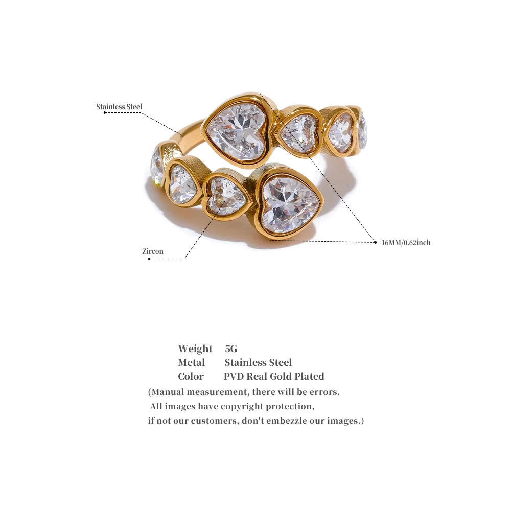 Yhpup Zarte Zirkonia Herz Edelstahl Gold Farbe Einstellbar Mode Offenen Ring Hohe Qualität Chic Charm Schmuck – Detail 8