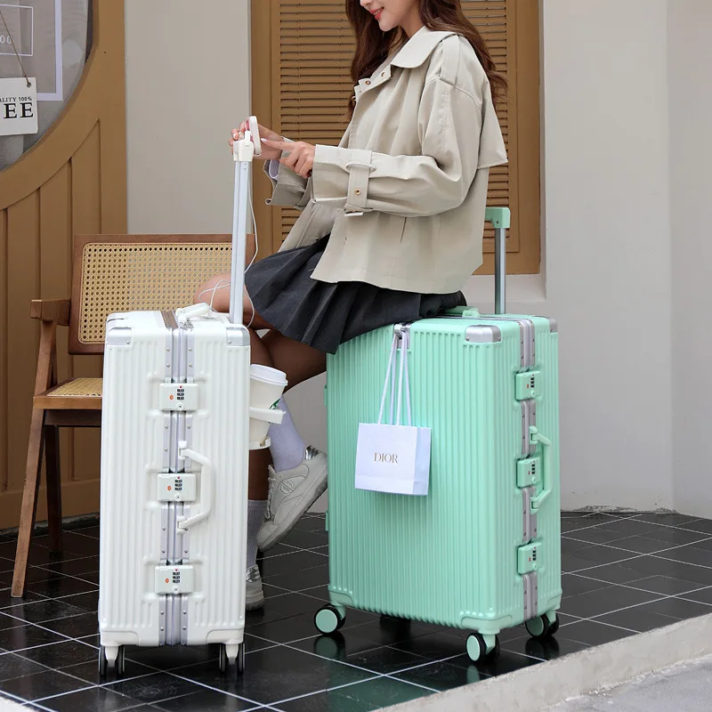 Suitcase Universal Wheel Multifunctional Aluminum Frame Luggage Box with Cup Holder and USB Interface 20 inch Trolley Box