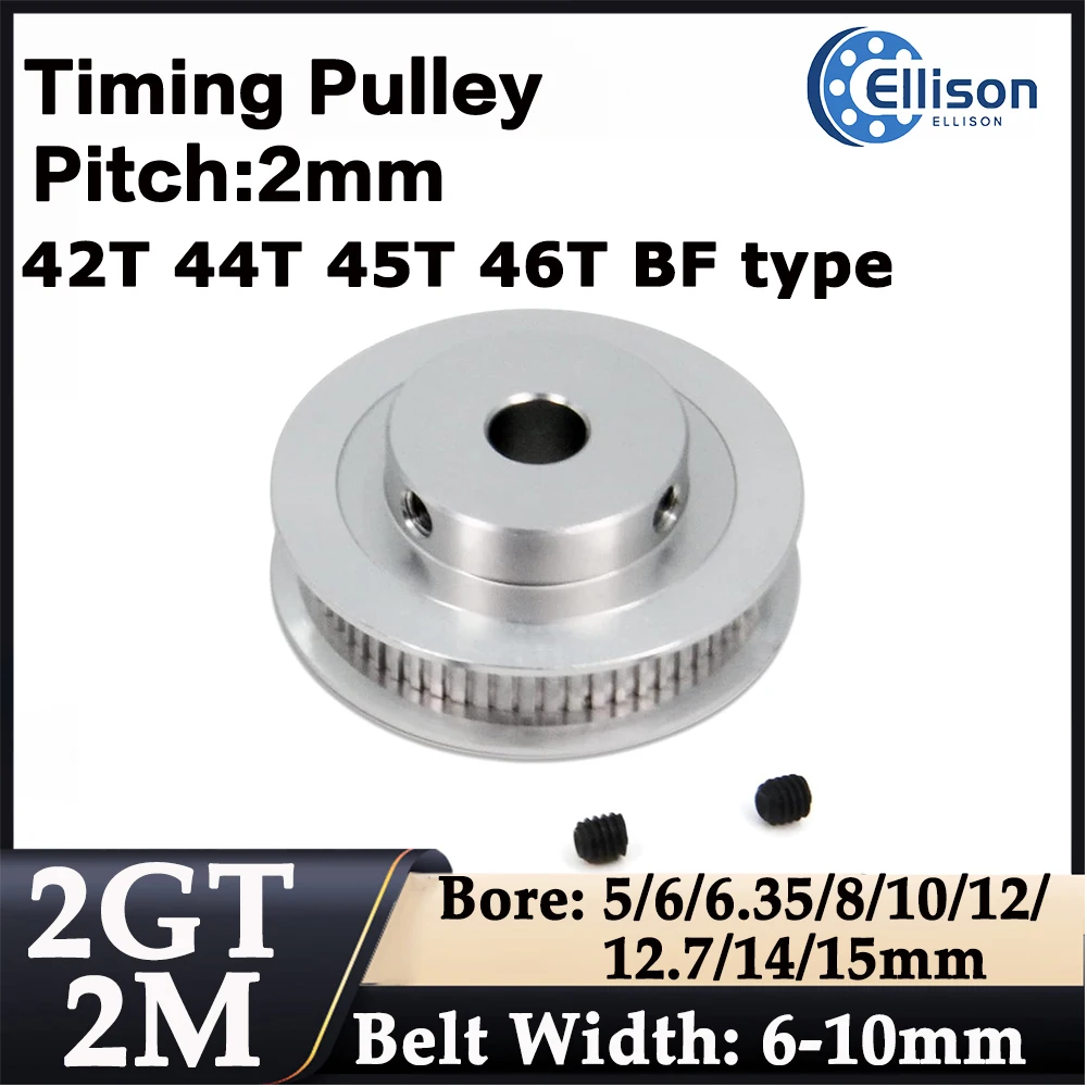 2GT BF timing pulley 2GT 42T 44T 45T 46T tooth aperture 5/6/6.35/8/10/12/12.7/14/15mm width 6/10mm 3D printer accessories