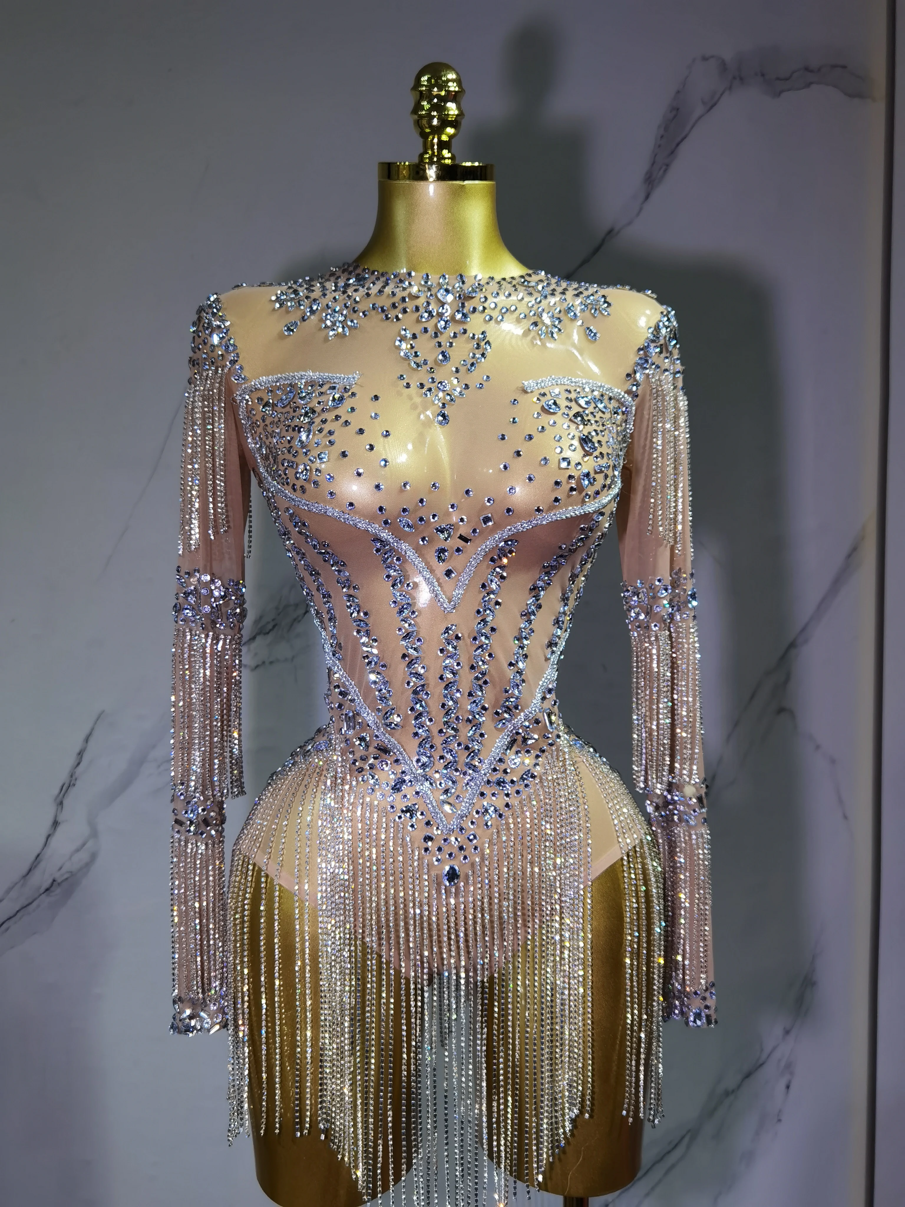 Maglia sexy da donna trasparente PerformanceDance Pagliaccetti da discoteca Cantante Stage OutfiSparkly Strass Body Compleanno Wear