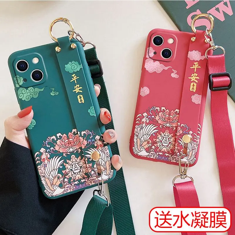 For  Iphone 14 Promax Phone Case 13 Chinese Style 12 Full Package XS Diagonal 678 Drawstring Wristband Anti Fall Men's And Women