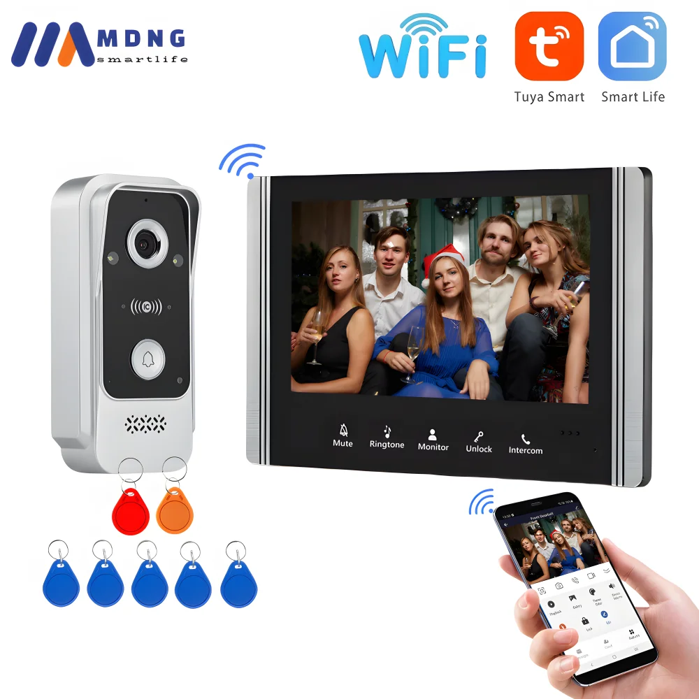 7 Inch Tuya Smart WIFI Video Intercom Doorman Wireless Doorbell Camera RFID Card Unlock Door Entry System for Home Apartment