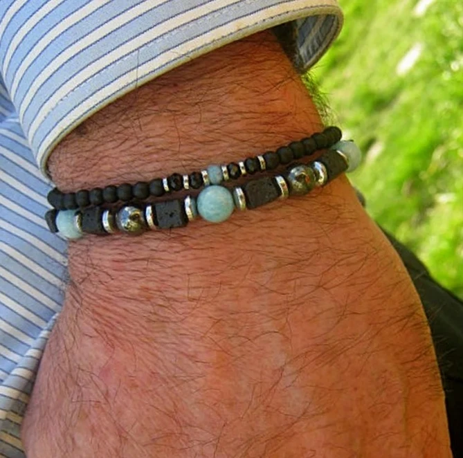 

Hip Hop Internet Celebrity Style Men's Zircon Bracelet Niche Personality Multi-Layer Wear Chain Natural Stone Bracelet Jewelry