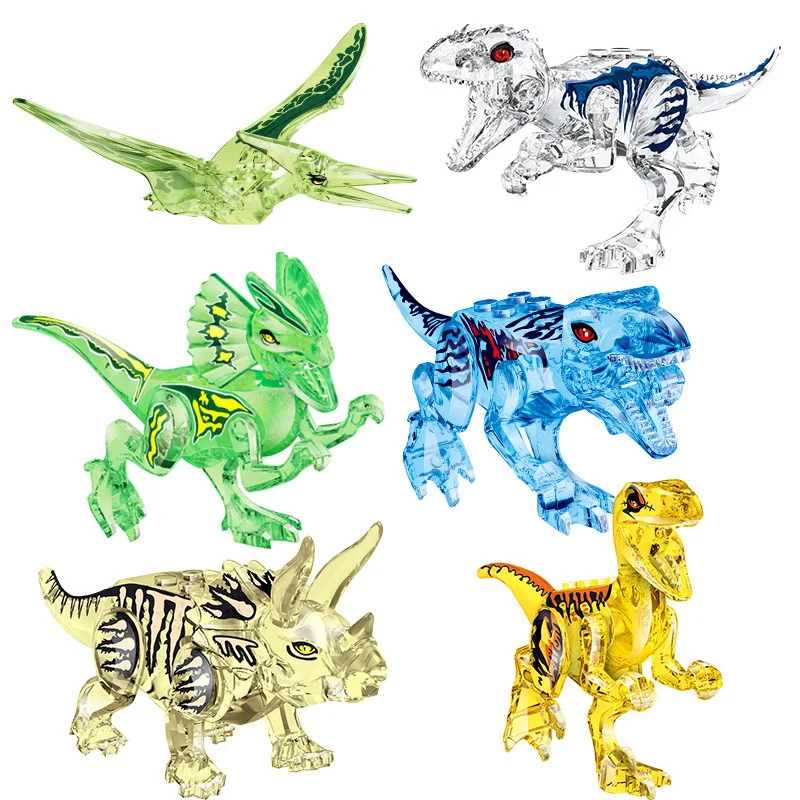 DIY MOC Building Block Transparent Tyrannosaurus Rex Spiny backed Dragon Triceratops Velociraptor Pterosaur Children\'s Toy Gifts