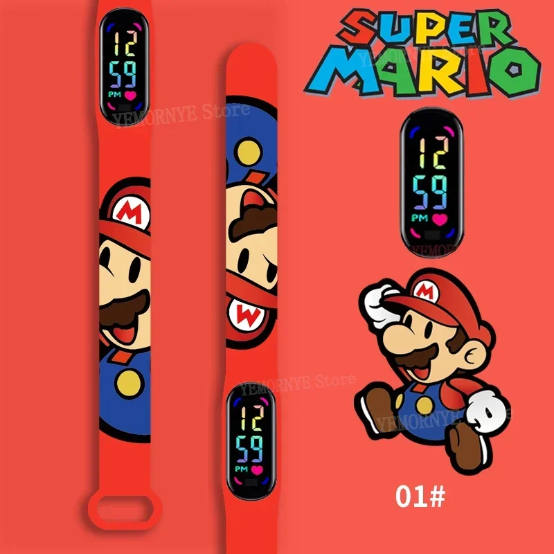 Mario Bros Children's Watches Action Figures Luigi Princess Peach Yoshi Bowser kids Sport Wristband Waterproof Digital Watch Toy