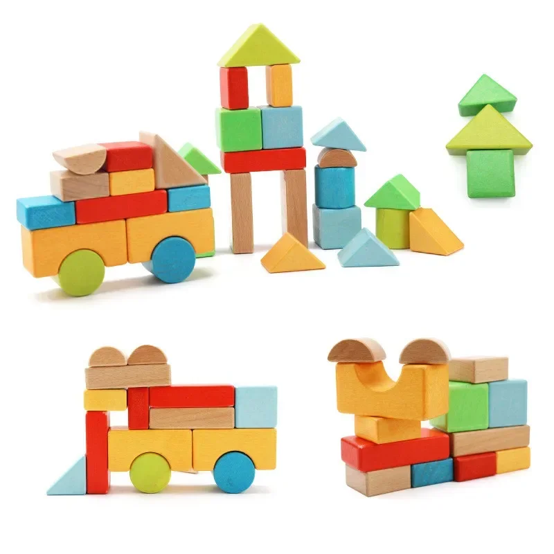 32 unids/set de bloques de construcción de colores de partículas grandes de madera, juguetes de educación temprana para niños, regalo de cumpleaños para bebés